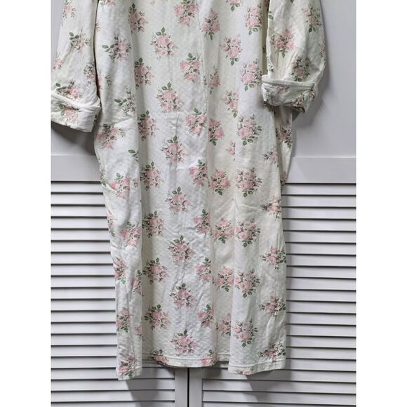 Christian Dior Robe Large Cotton Floral Cream Pink Full Length House Robe Vtg - Picture 6 of 6